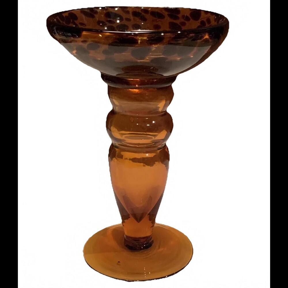 🌼Brown Speckled Glass Candle Holder Pillar Decorative Collectible 7”